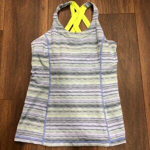 Lululemon Athletica Tank Top Workout Yoga Women Size 8 Blue Yellow Open Shoulder